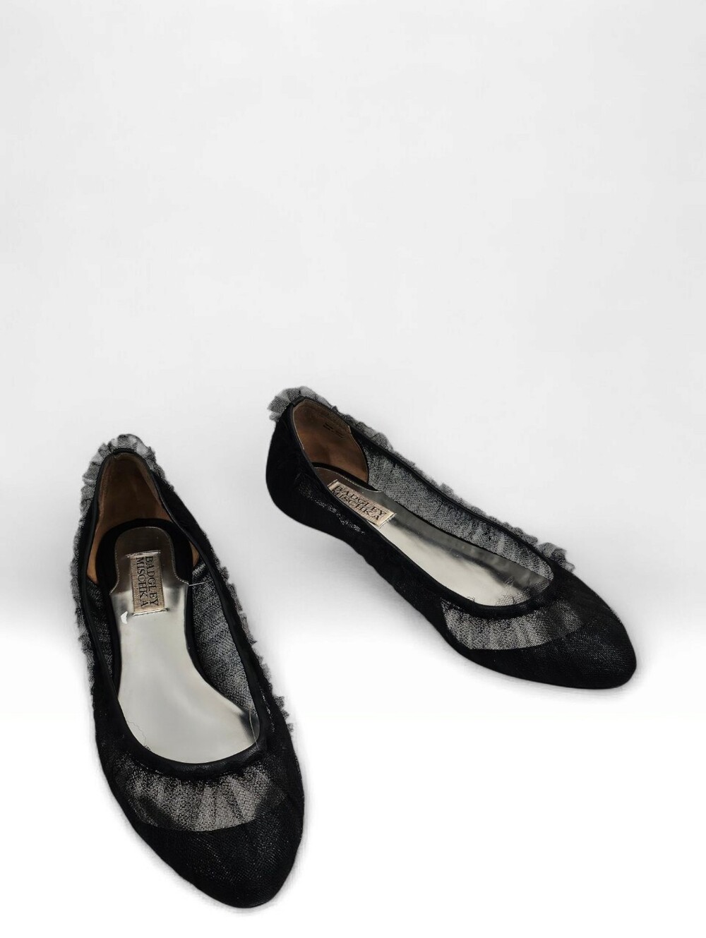 BADGLEY MISCHKA Black Ruched Mesh Ballet Flats 8M